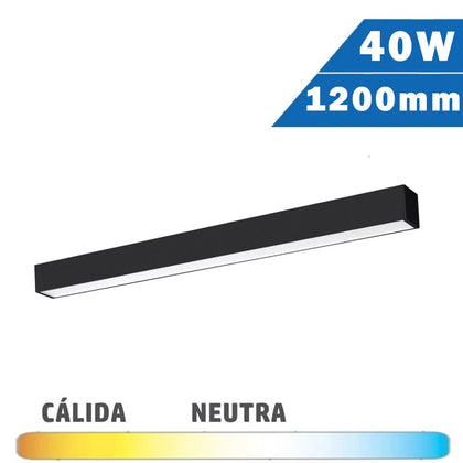 Luminaria LED Lineal Superficie Negra 40W 1200mm