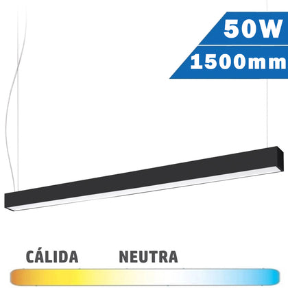 Luminaria LED Lineal Suspensión Negra 50W 1500mm