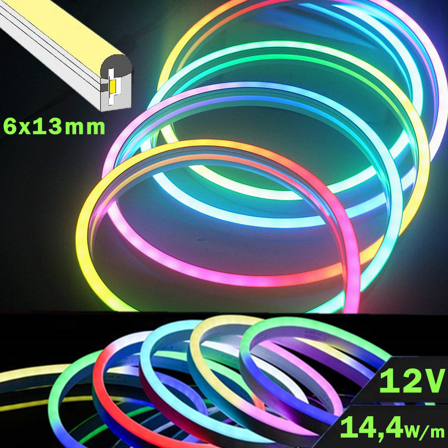Neón LED Digital 14,4W por Metro 12V 6*13mm RGB Cambio Color