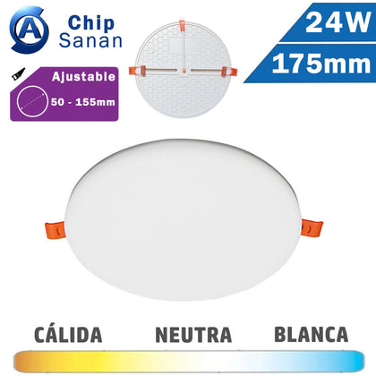 Panel LED Redondo Blanco Corte Ajustable 24W 175mm