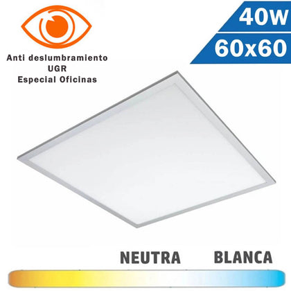 Placa de oficinas 60x60 antideslumbramiento 40w UGR en luz blanca o neutra