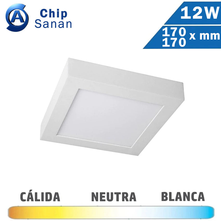 Plafón LED Superficie Cuadrado Blanco 12W 170x170mm Sanan