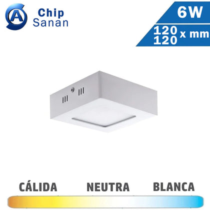 Plafón LED Superficie Cuadrado Blanco 6W 120x120mm Sanan