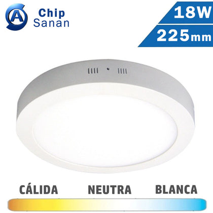 Plafón LED Superficie Blanco 18W 225mm Chip Sanan