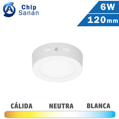 Plafón LED Superficie Blanco 6W 120mm Chip Sanan