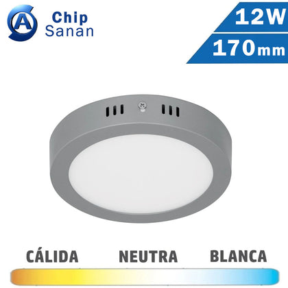 Plafón LED Superficie Plata 12W 170mm Chip Sanan