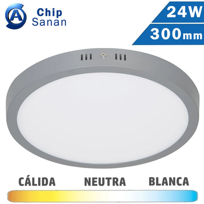 Plafón LED Superficie Plata 24W 300mm Chip Sanan