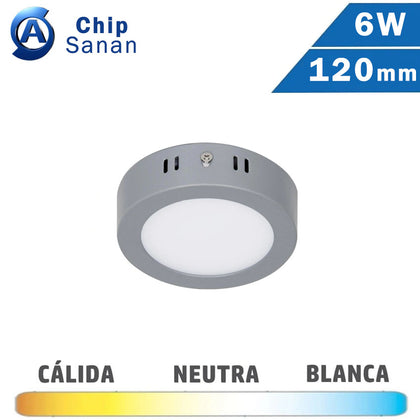 Plafón LED Superficie Plata 6W 120mm Chip Sanan