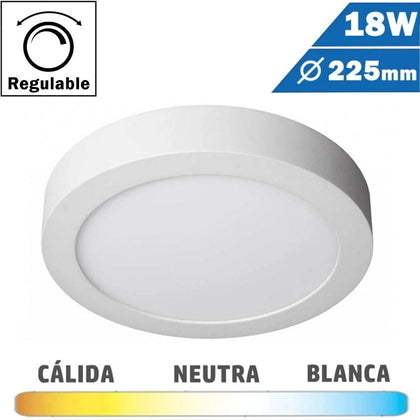 Plafón LED Superficie Redondo Blanco 18W Regulable 225mm