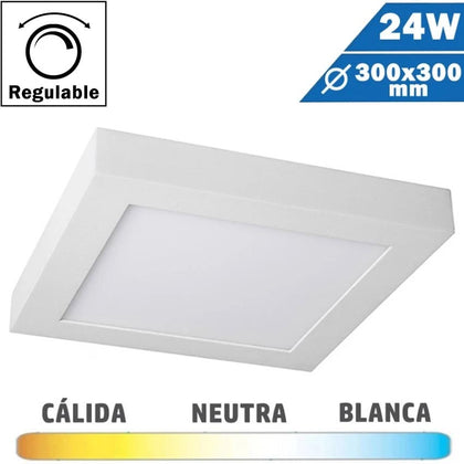 Plafón LED Superficie Cuadrado Blanco 24W Regulable 295x295mm