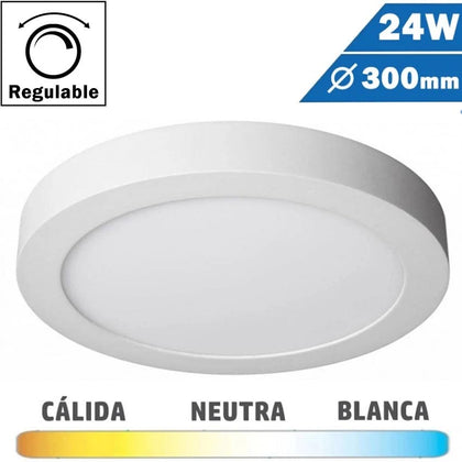 Plafón LED Superficie Redondo Blanco 24W Regulable 300mm