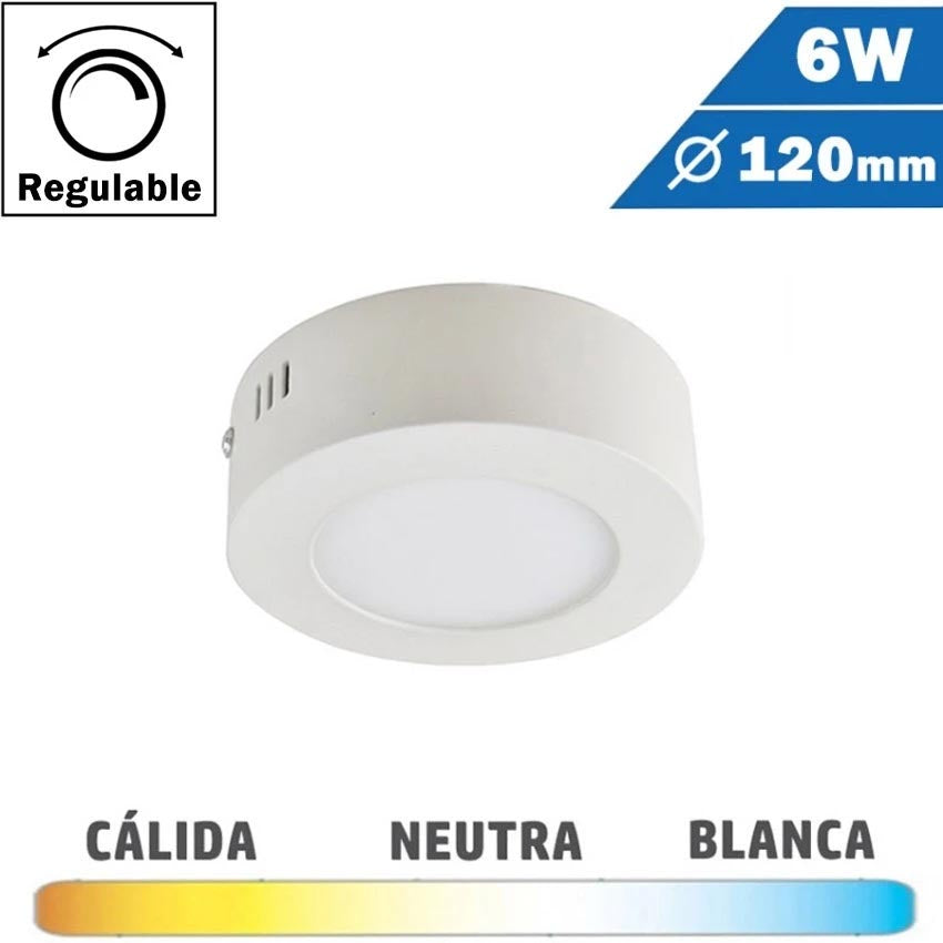 Plafón LED Superficie Redondo Blanco 6W Regulable 120mm