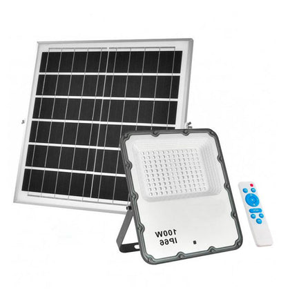 Proyector LED Solar Gris 100W con Placa Solar y Mando