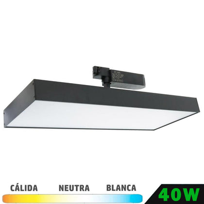 Foco Carril LED 40W Monofásico Rectangular Negro