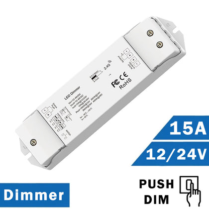 Regulador dimmer por pulsadores 15A para tiras de LED 12V y 24V.