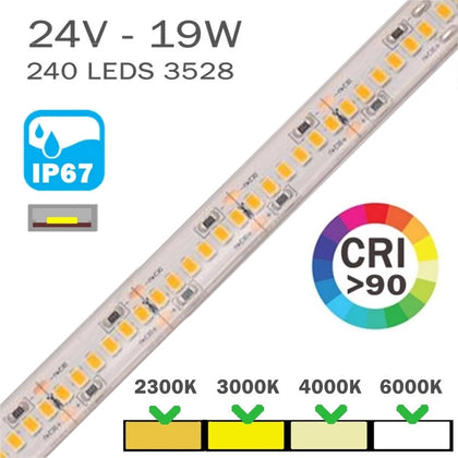 Tira LED 24V 19W IP67 240 LEDS/m 2835 Rollo 5 Metros