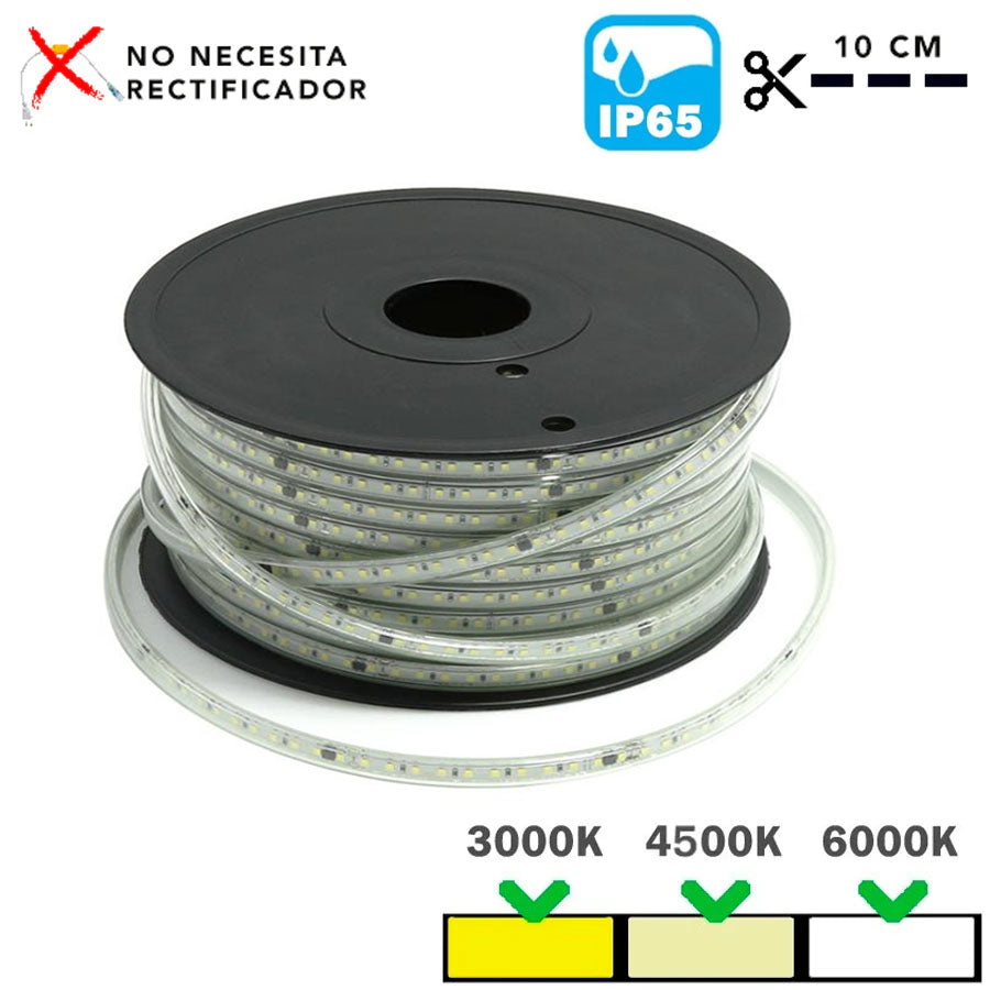 Tira LED 5M Directa 220V 12W/m 120LED/m Corte 10cm IP65