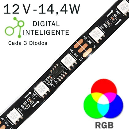 Tira LED Digital Pixel 12V 14,4 W 60L/m IP20 RGB 3 Diodos