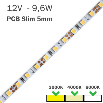 Tira LED 12V 9,6W 120 LEDs/M 3528 Slim 5mm