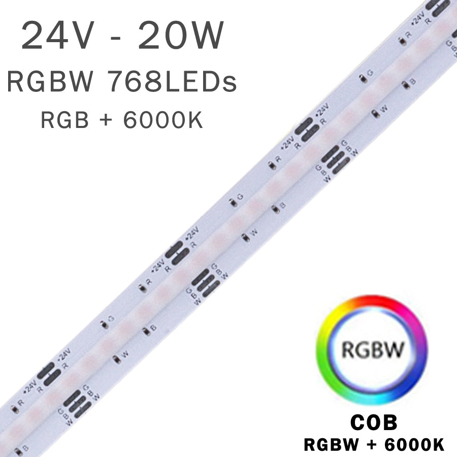 Tira LED 24V 20W COB RGBW + 6000K 768 LEDs