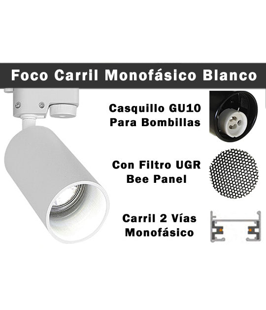 Foco Carril Trifásico Blanco Cilíndrico para GU10